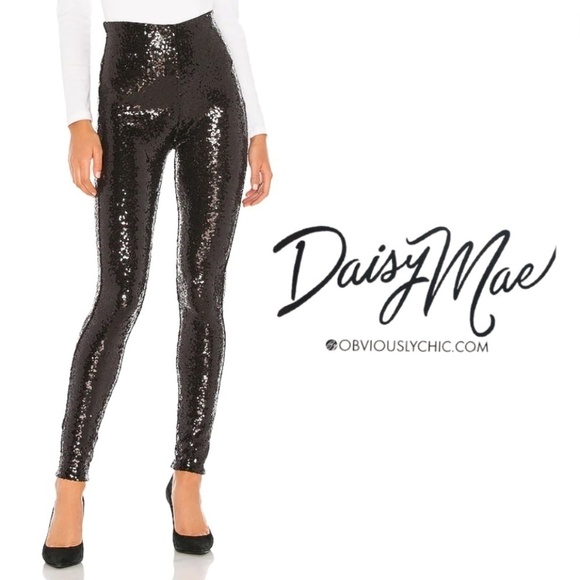 Daisy Mae by Obviously Chic Black Sequin Sparkle Legging Pants - Size Small - Picture 1 of 14
